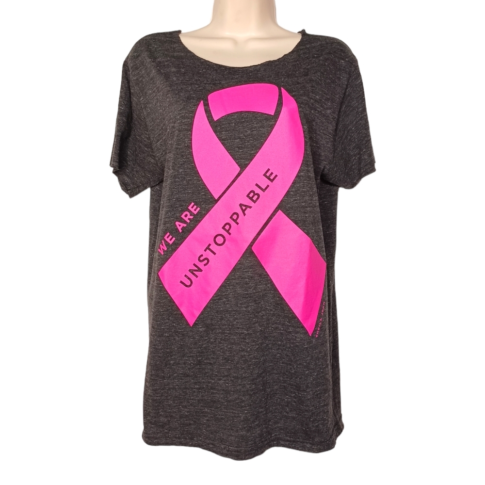 Vibrant Hot Pink Breast Cancer Awareness Logo Upcycled Short Sleeve Soft Top XL